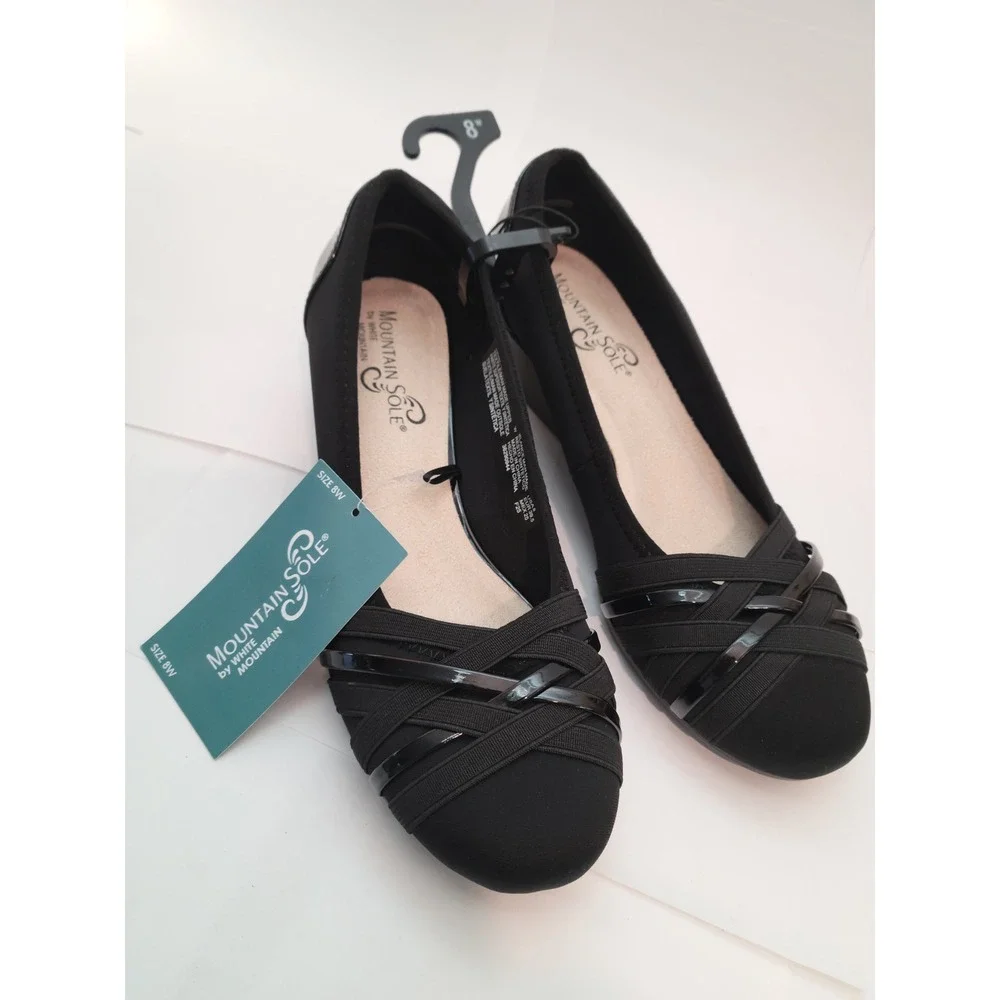 Mountain‎ Sole MS Ballet WW Women Black Low Wedge Wide Width Shoes 8W 674946354